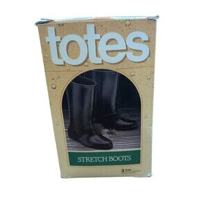 New Totes Rubber Stretch Boots Lightweight Black Size Medium Fits Shoe Size 7-9